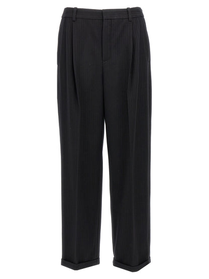 Saint Laurent Men's Straight Leg High Rise Cashmere Trousers - Black