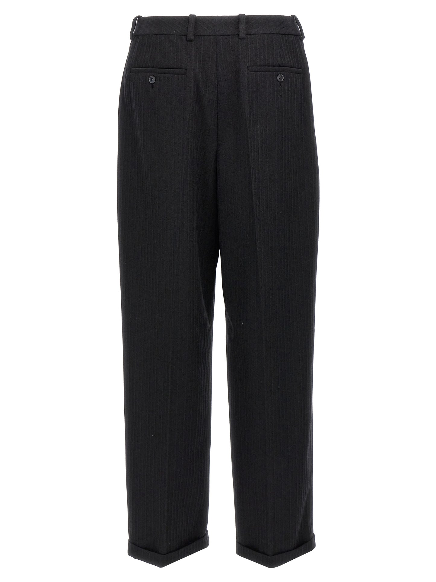 Saint Laurent Men's Straight Leg High Rise Cashmere Trousers - Black