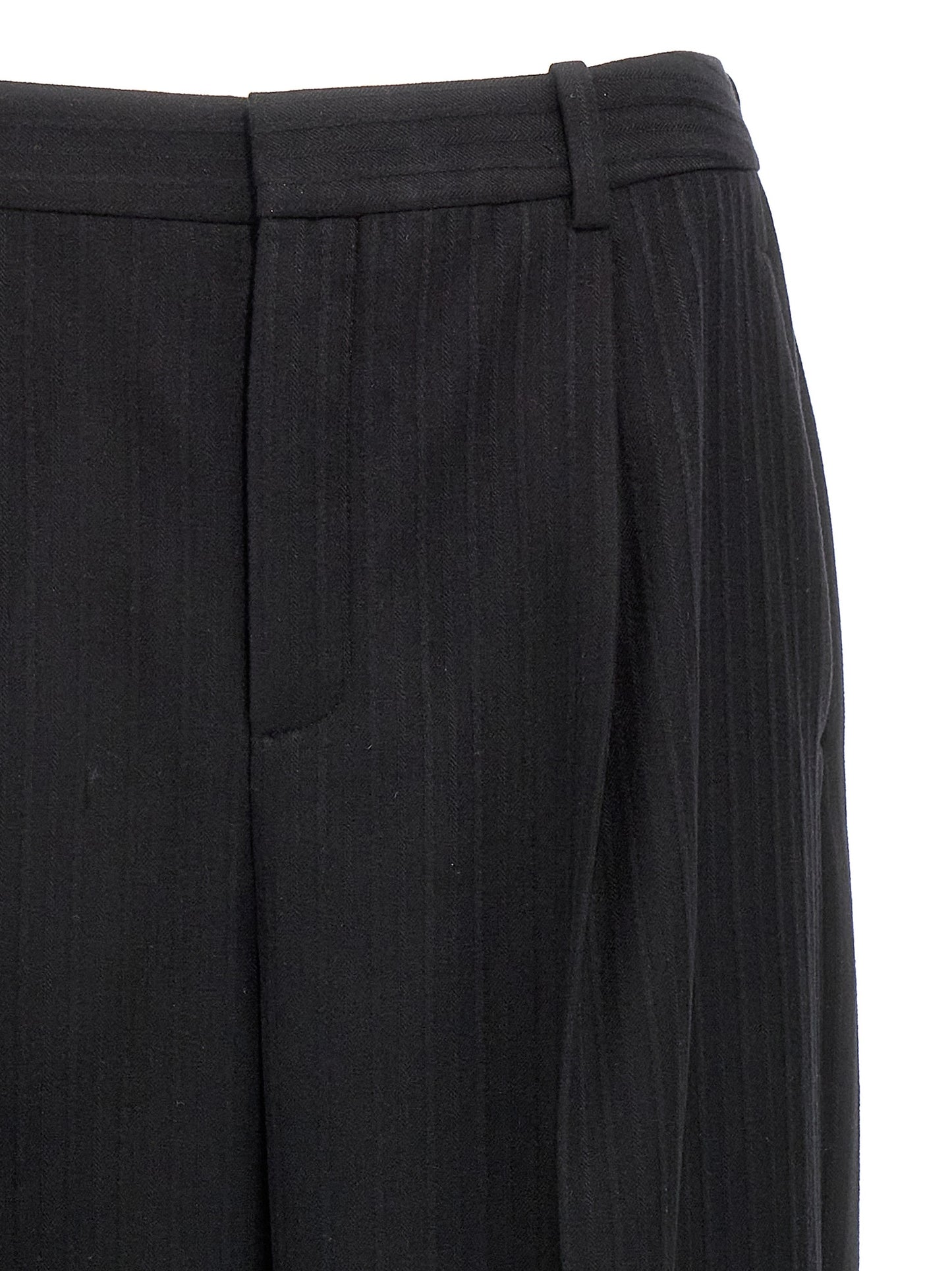 Saint Laurent Men's Straight Leg High Rise Cashmere Trousers - Black