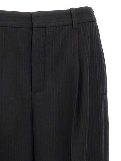 Saint Laurent Men's Straight Leg High Rise Cashmere Trousers - Black