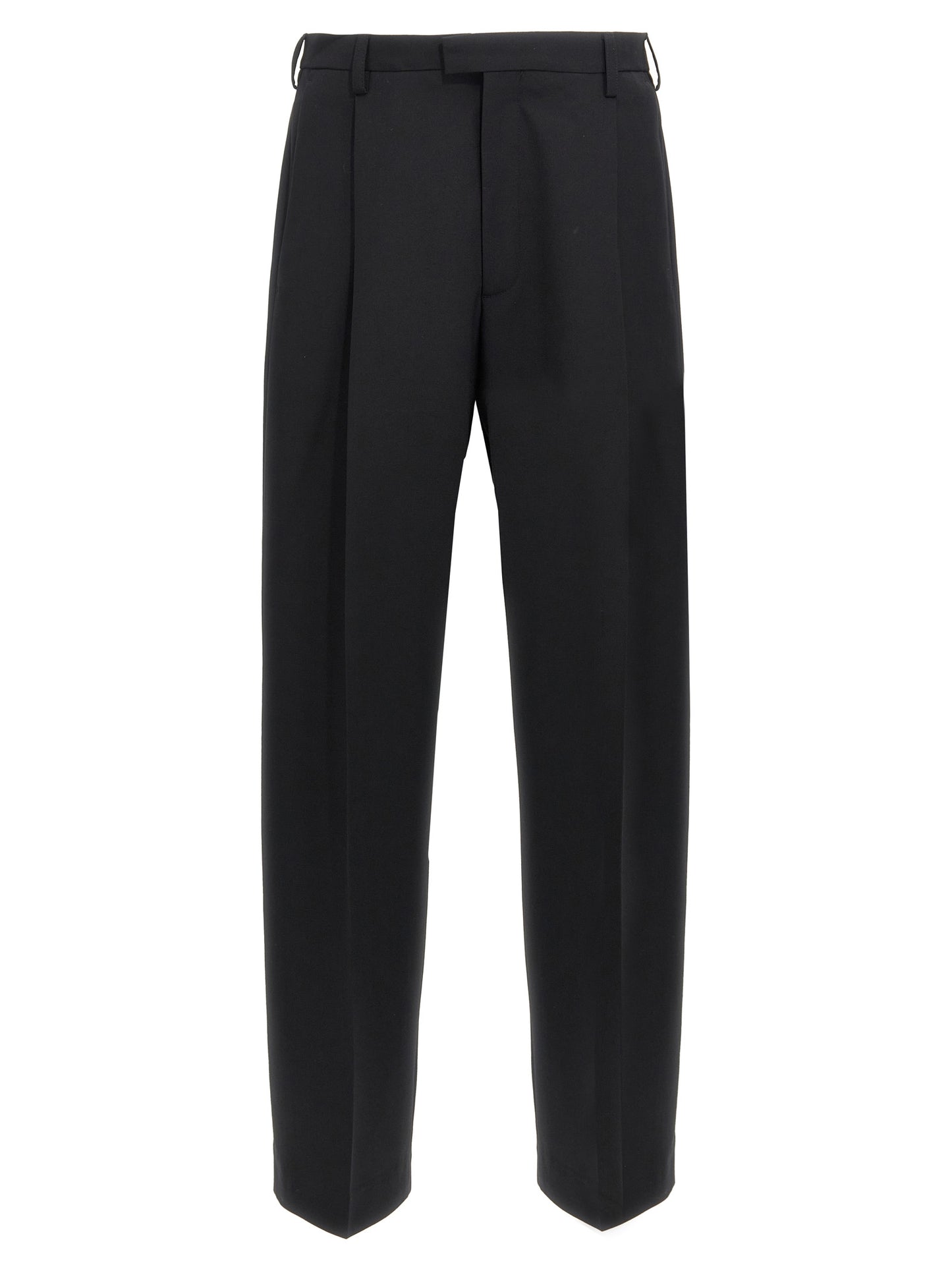 Trousers by Marni for men in polyester & virgin wool black features a tailored silhouette with a tailored straight-leg, defined by its long and a sophisticated .