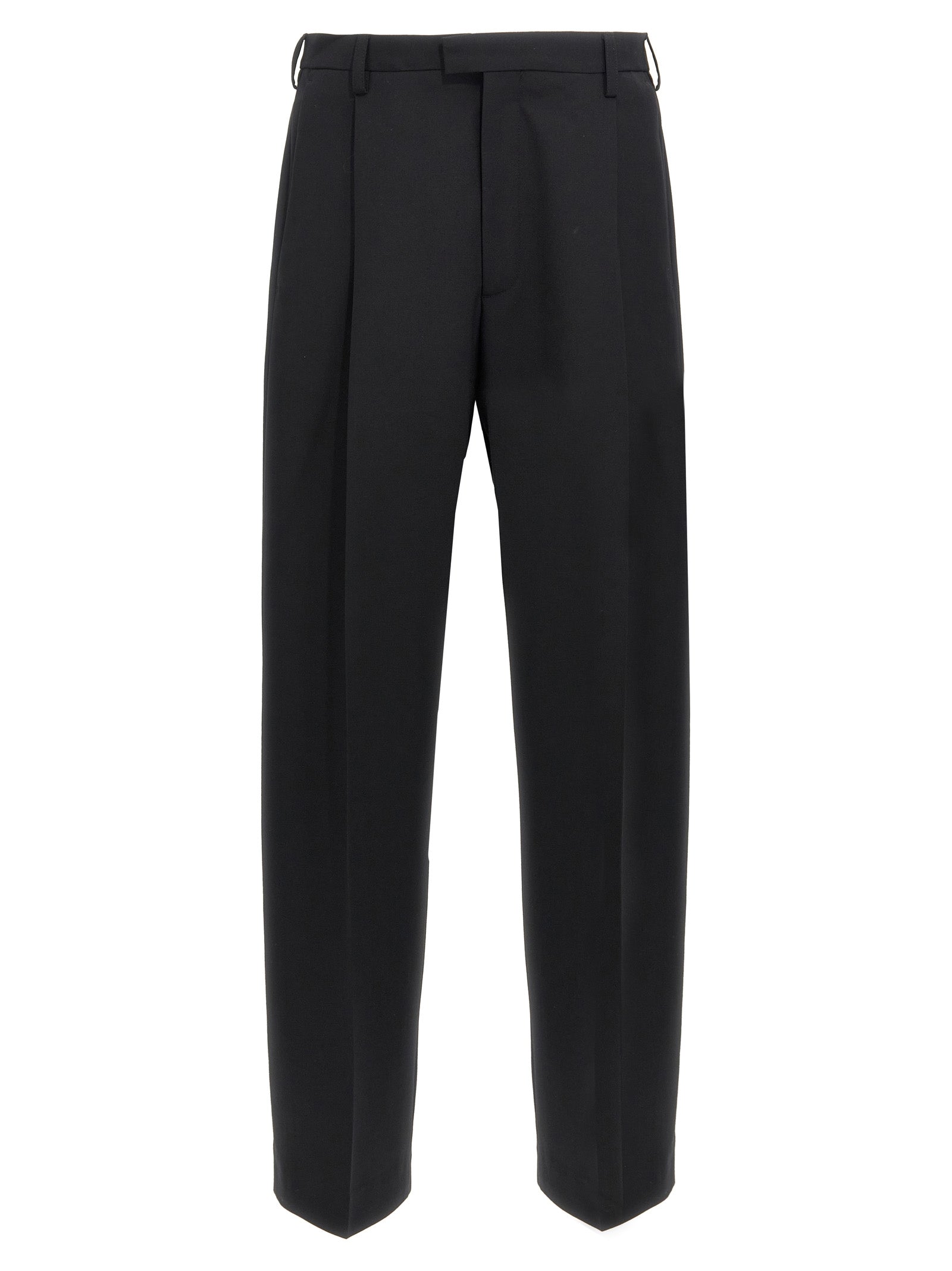 Trousers by Marni for men in polyester & virgin wool black features a tailored silhouette with a tailored straight-leg, defined by its long and a sophisticated .