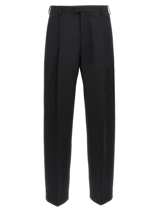 Trousers by Marni for men in polyester & virgin wool black features a tailored silhouette with a tailored straight-leg, defined by its long and a sophisticated .