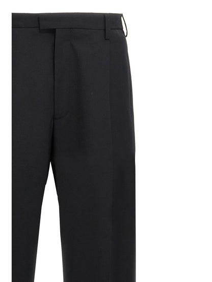 Trousers by Marni for men in polyester & virgin wool black features a sculptural silhouette, showcasing a sculptural straight-leg and long with a sophisticated for a sculptural finish.