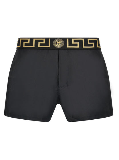 Swim Shorts by Versace for men in nylon polyester & mesh multicolor features a magnificent design, channeling the luxury vibe of Waves Men's Nylon Polyester & Mesh Swim Shorts.