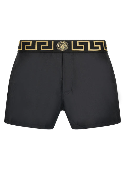 Swim Shorts by Versace for men in nylon polyester & mesh multicolor features a magnificent design, channeling the luxury vibe of Waves Men's Nylon Polyester & Mesh Swim Shorts.