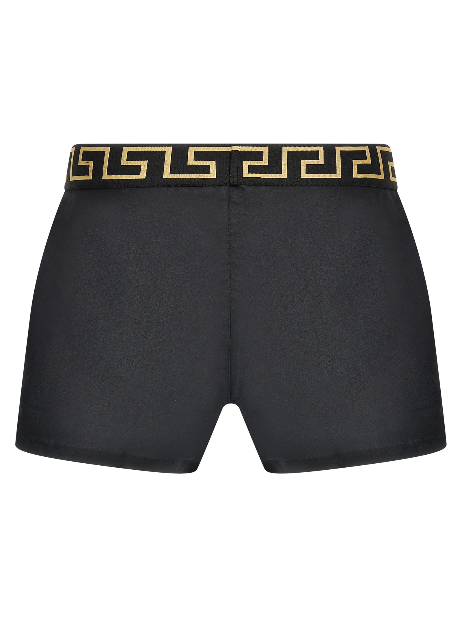 Swim Shorts by Versace for men in nylon polyester & mesh multicolor features a beach chic silhouette, showcasing the signature style of the Waves Men's Nylon Polyester & Mesh Swim Shorts.