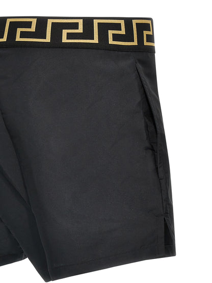 Swim Shorts by Versace for men in nylon polyester & mesh multicolor features a refined silhouette, showcasing the premium design of this Waves Men's Nylon Polyester & Mesh Swim Shorts.