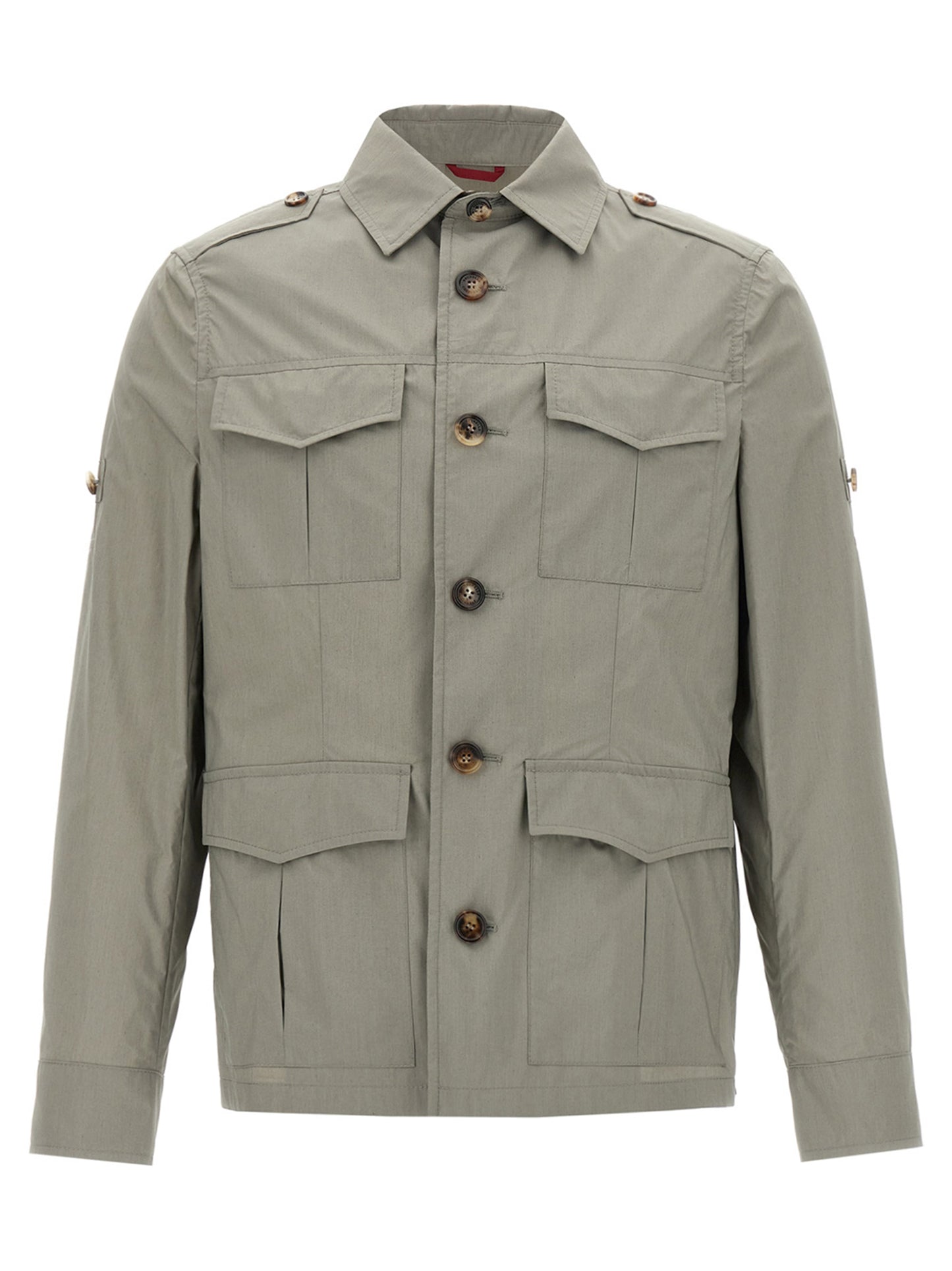 Windbreaker Jacket by Brunello Cucinelli for men in polyamide & cotton bicolour & green features an magnificent silhouette, showcasing the sophisticated shirt-collar neckline and functional pockets & windproof for a premium, magnificent look.