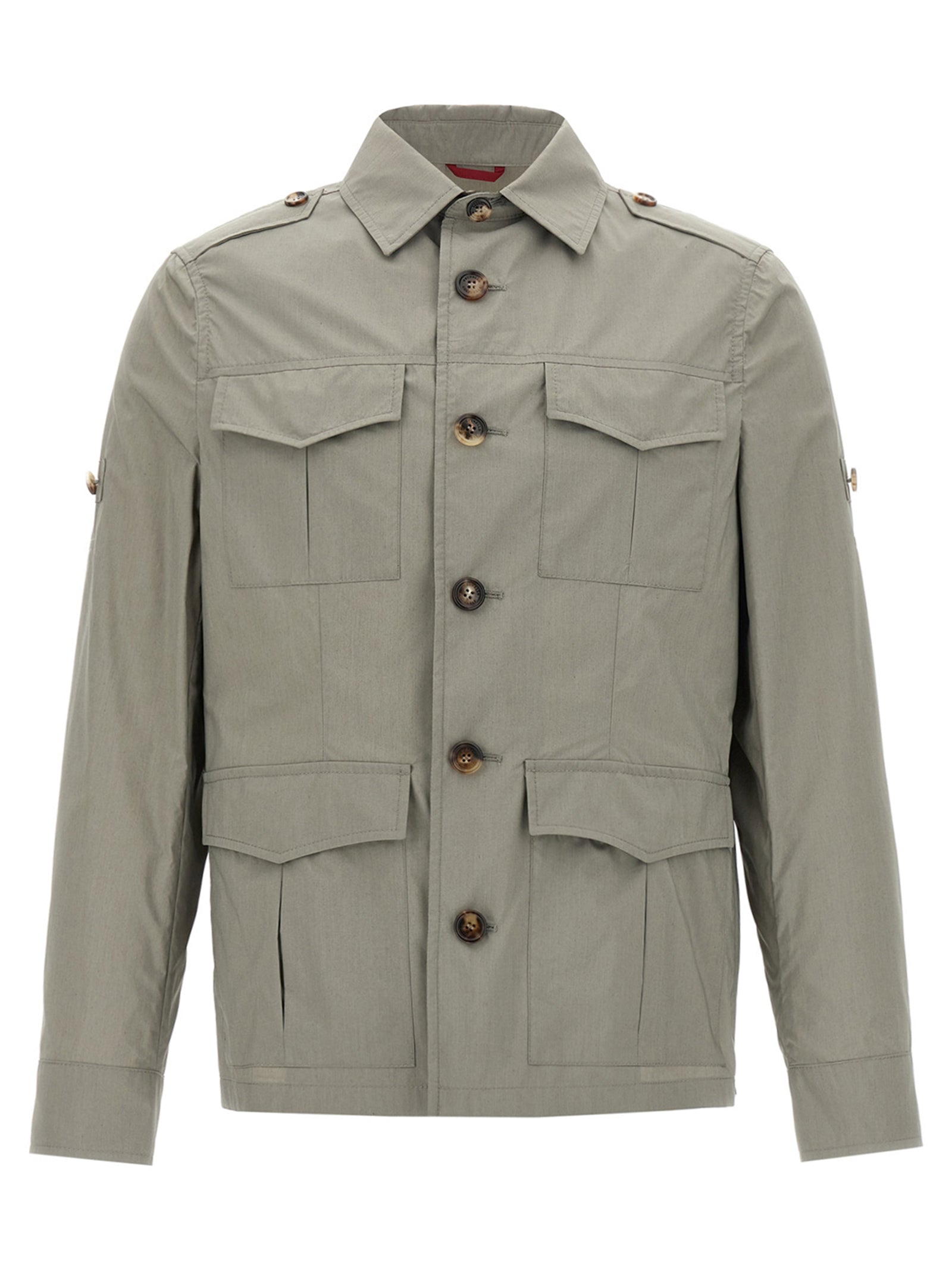 Windbreaker Jacket by Brunello Cucinelli for men in polyamide & cotton bicolour & green features an magnificent silhouette, showcasing the sophisticated shirt-collar neckline and functional pockets & windproof for a premium, magnificent look.