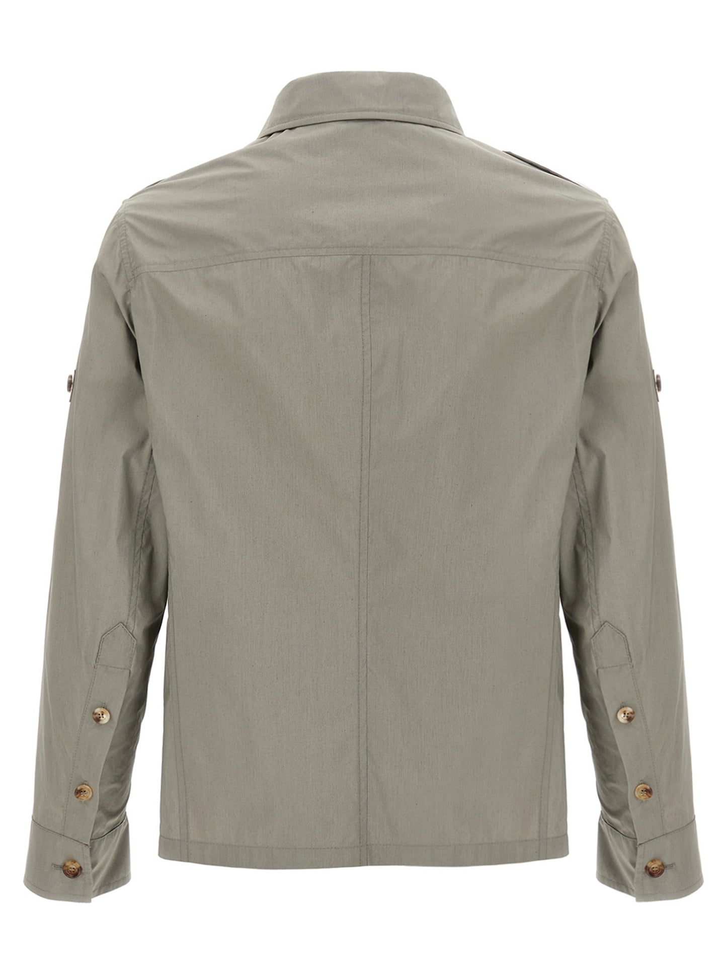 Windbreaker Jacket by Brunello Cucinelli for men in polyamide & cotton bicolour & green showcases a urban chic silhouette, detailed with a urban chic shirt-collar neckline and functional pockets & windproof for a polished finish.
