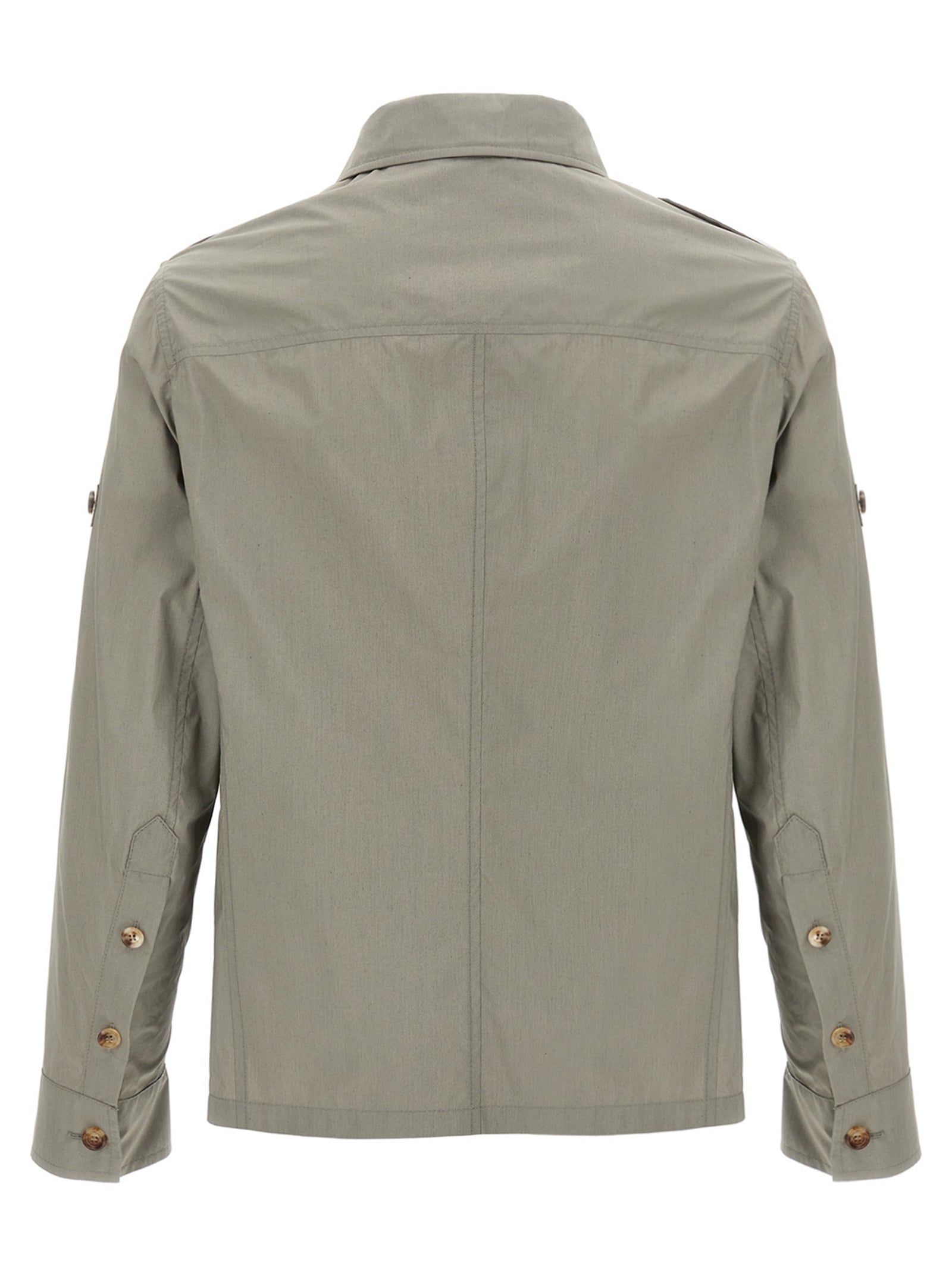 Windbreaker Jacket by Brunello Cucinelli for men in polyamide & cotton bicolour & green showcases a urban chic silhouette, detailed with a urban chic shirt-collar neckline and functional pockets & windproof for a polished finish.