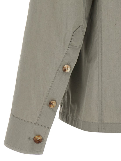 Windbreaker Jacket by Brunello Cucinelli for men in polyamide & cotton bicolour & green features an enduring silhouette, showcasing technical pockets & windproof and a sophisticated for a truly enduring aesthetic.