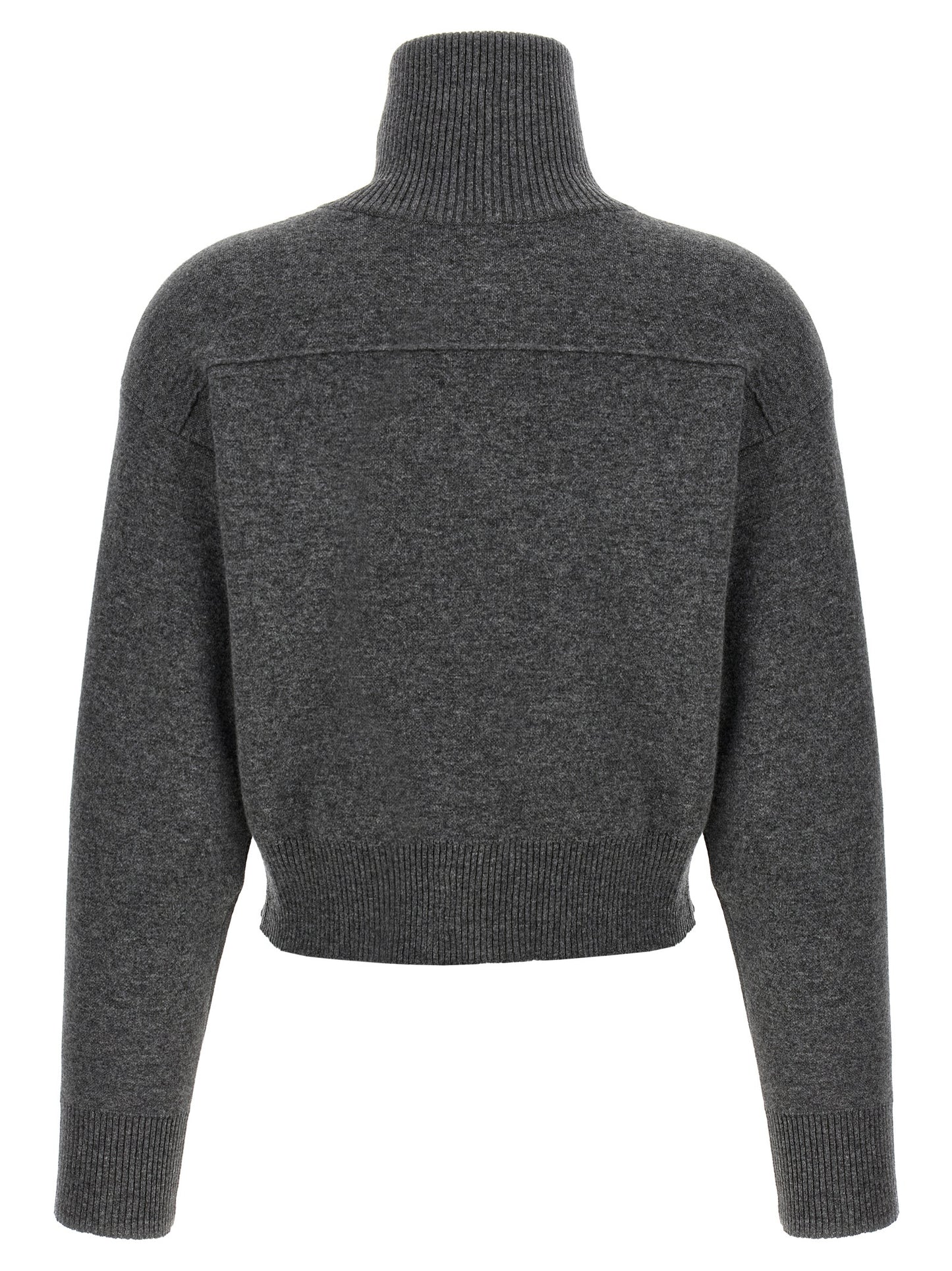 Cardigan by Brunello Cucinelli for women in polyamide & cashmere gray features an crisp silhouette, showcasing a sophisticated high-neck neckline and detail for a truly crisp finish.
