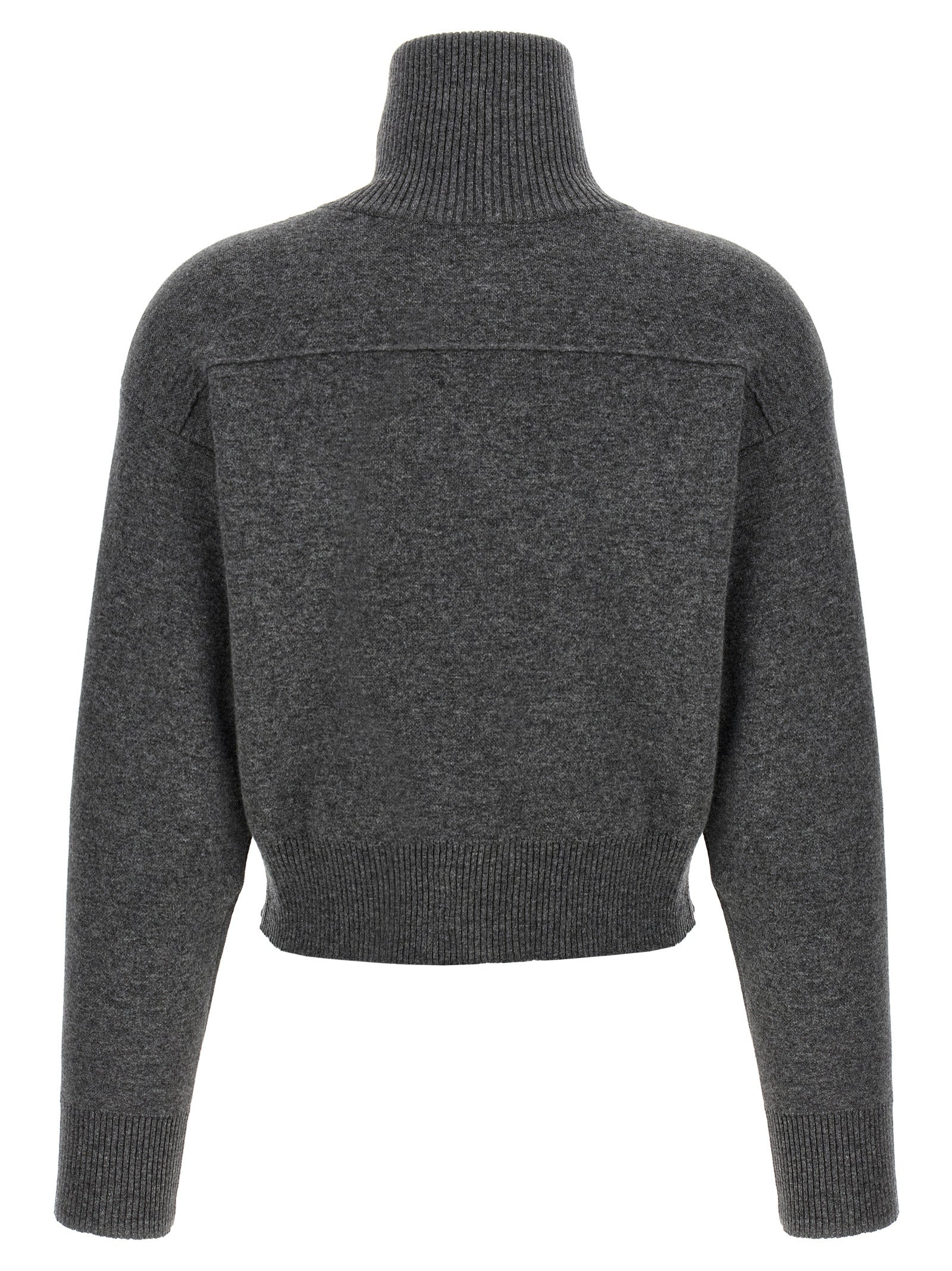 Cardigan by Brunello Cucinelli for women in polyamide & cashmere gray features an crisp silhouette, showcasing a sophisticated high-neck neckline and detail for a truly crisp finish.