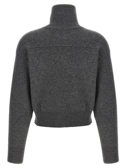Cardigan by Brunello Cucinelli for women in polyamide & cashmere gray features an crisp silhouette, showcasing a sophisticated high-neck neckline and detail for a truly crisp finish.