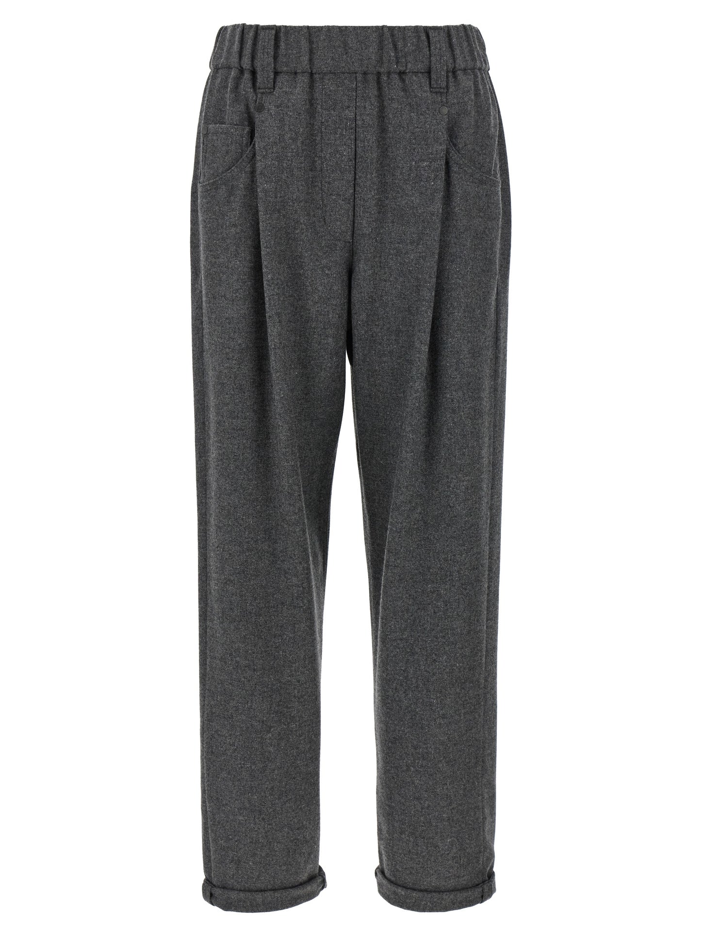 Trousers by Brunello Cucinelli for women in cashmere virgin wool gray presents a smart silhouette, meticulously detailed with a smart wide, a smart long, and a smart .