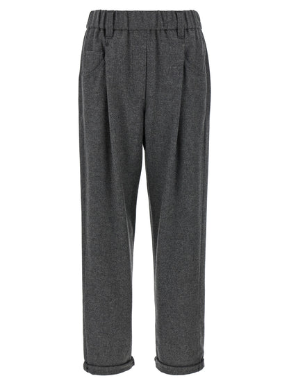 Trousers by Brunello Cucinelli for women in cashmere virgin wool gray presents a smart silhouette, meticulously detailed with a smart wide, a smart long, and a smart .