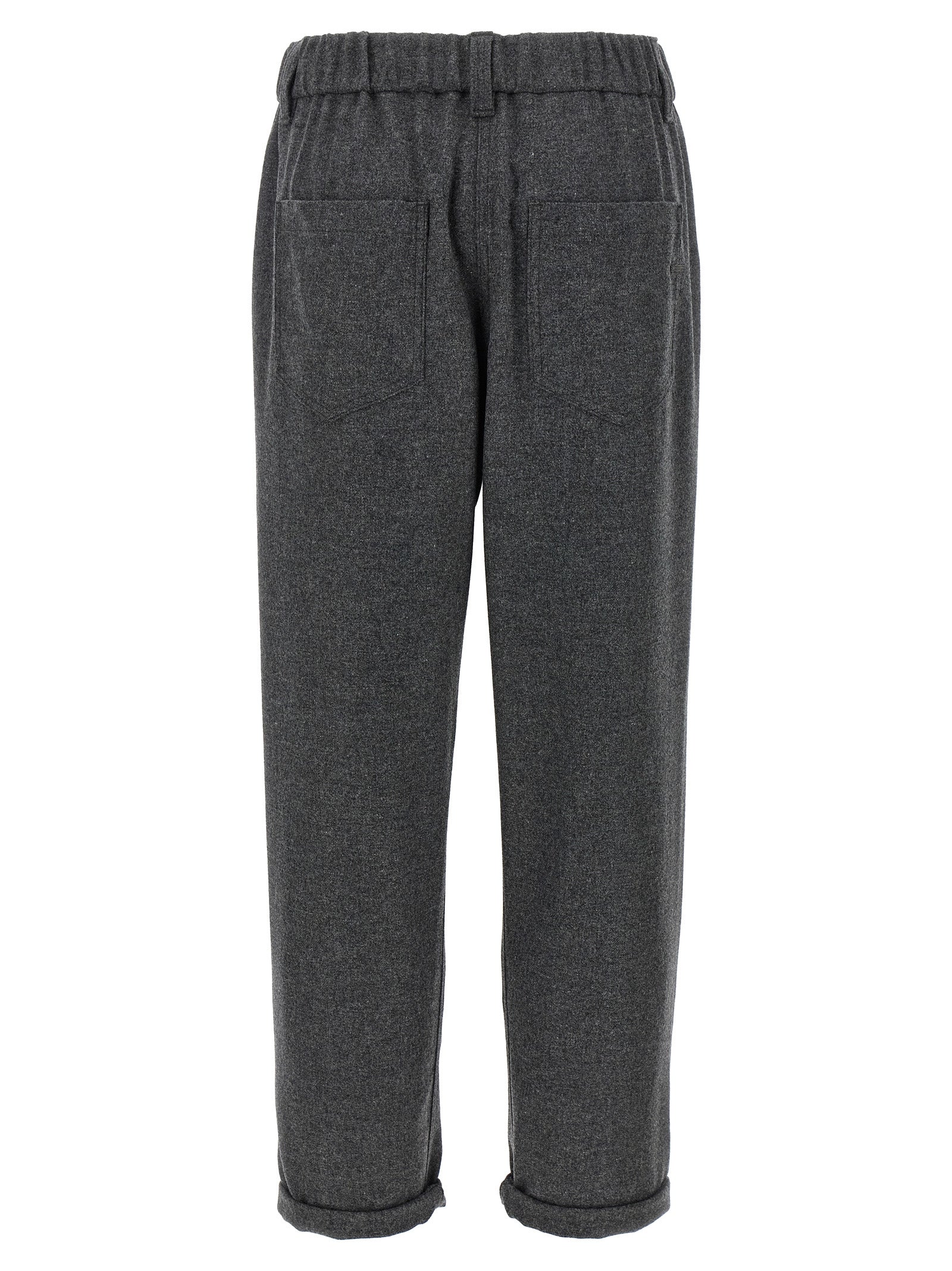 Trousers by Brunello Cucinelli for women in cashmere virgin wool gray features a tailored silhouette with a tailored wide, defined by its long and a sophisticated .
