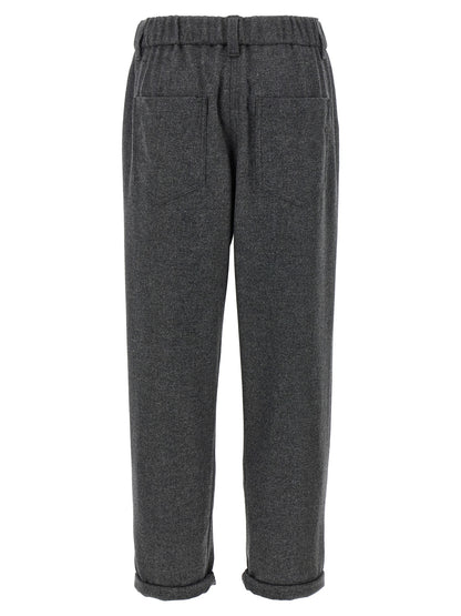 Trousers by Brunello Cucinelli for women in cashmere virgin wool gray features a tailored silhouette with a tailored wide, defined by its long and a sophisticated .