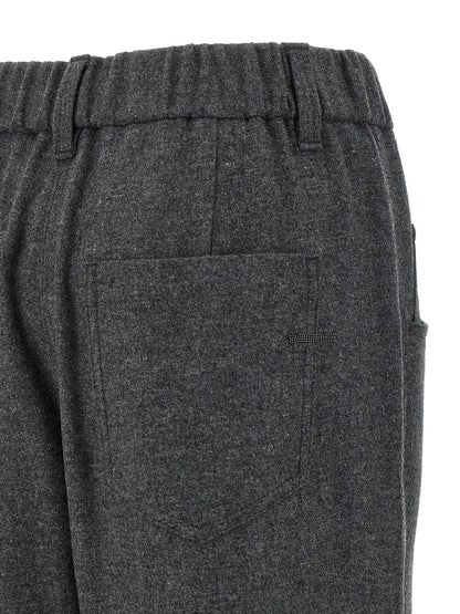 Trousers by Brunello Cucinelli for women in cashmere virgin wool gray features an on trend silhouette, showcasing a sophisticated wide with a long and for an on trend finish.