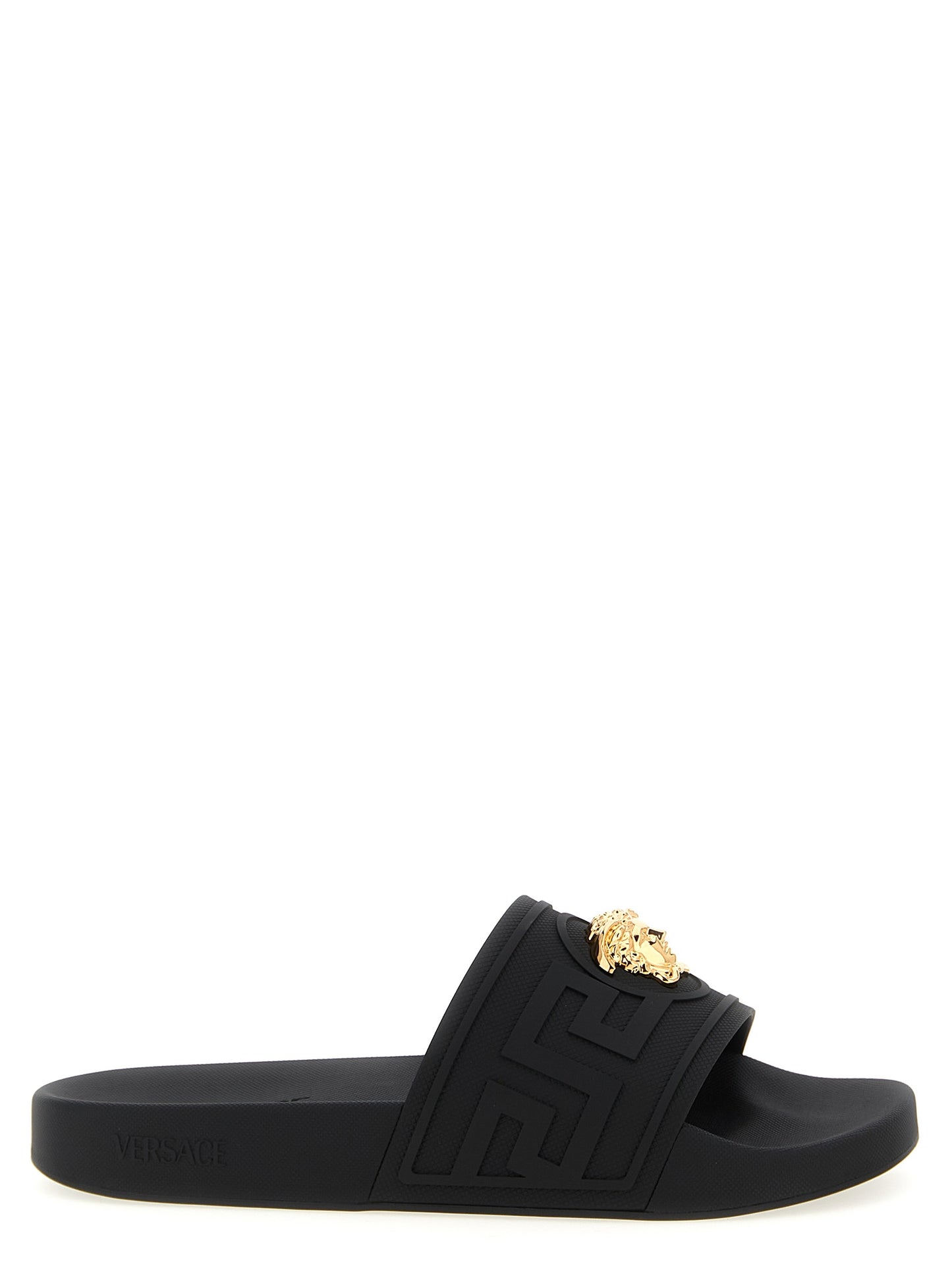 Flat Shoes by Versace for men in polyester & glass black & patterned showcases a impeccable silhouette as Medusa Men's Polyester & Glass Flat Shoes, artfully designed with a impeccable flat and refined for a impeccable finish.