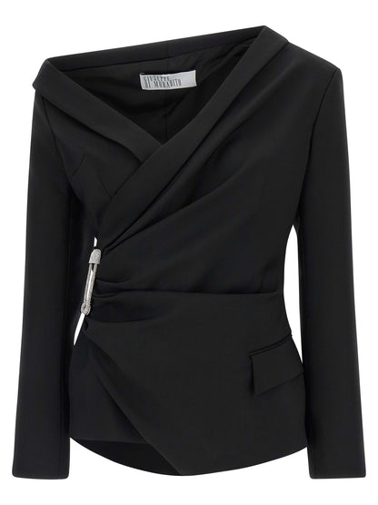 Blazer by Giuseppe Di Morabito for women in virgin wool black features an crisp silhouette with sophisticated and a crisp asymmetric neckline for a truly crisp finish.