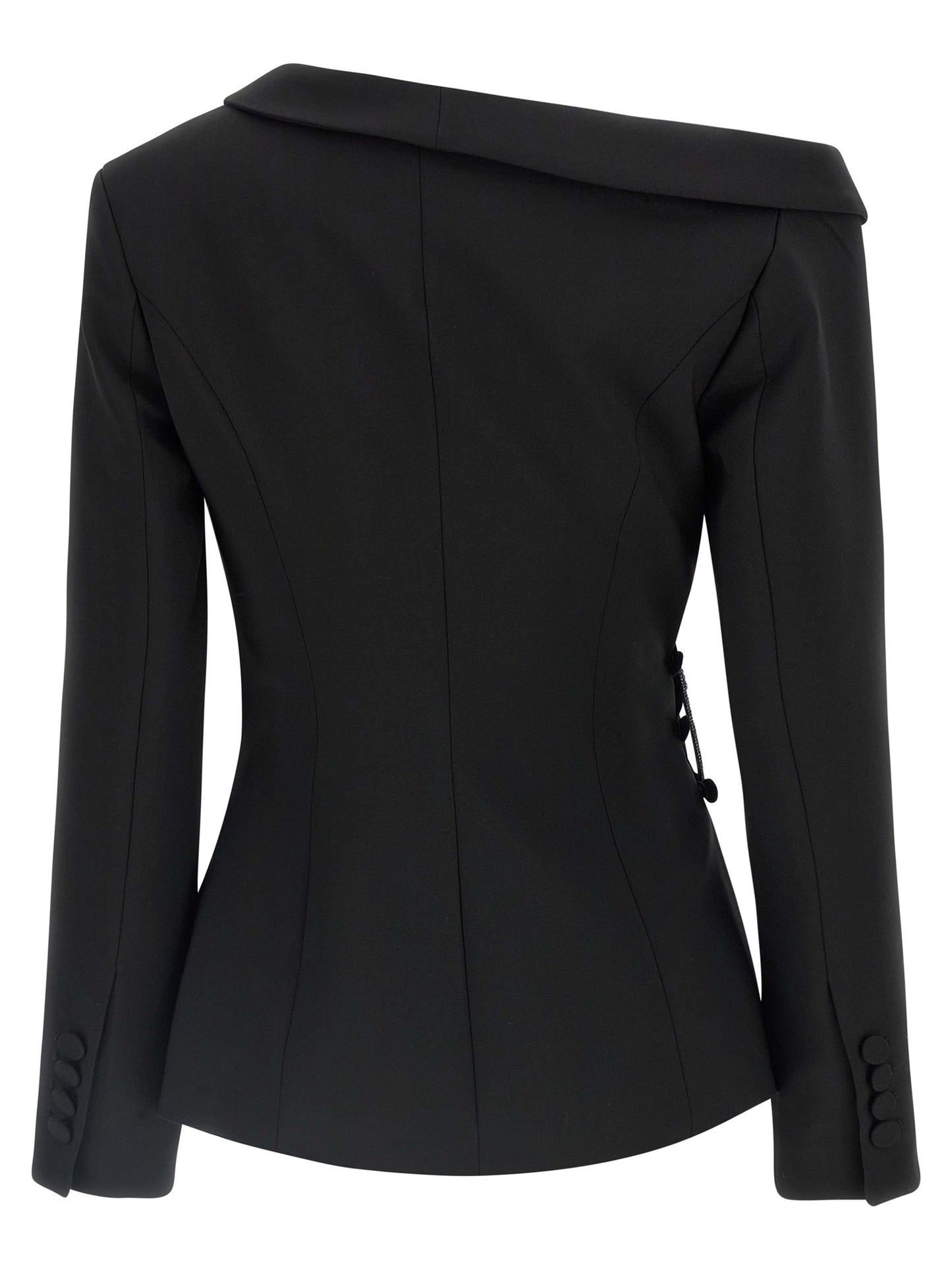 Blazer by Giuseppe Di Morabito for women in virgin wool black showcases a polished silhouette, highlighted by a refined asymmetric neckline and polished for a sophisticated finish.