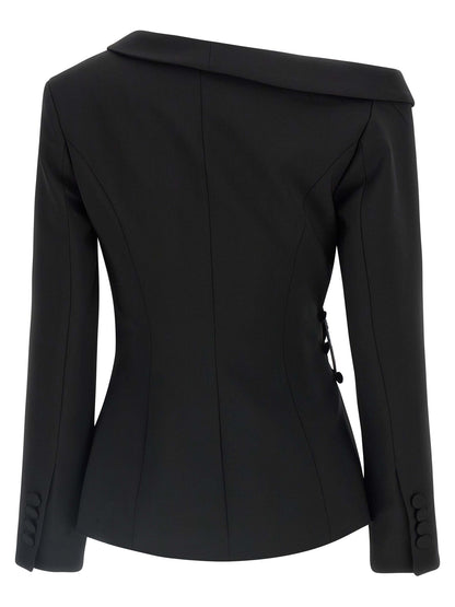 Blazer by Giuseppe Di Morabito for women in virgin wool black showcases a polished silhouette, highlighted by a refined asymmetric neckline and polished for a sophisticated finish.