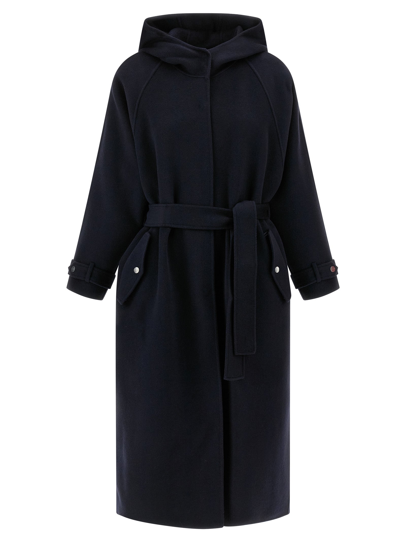 Hooded Overcoat by PINKO for women in polyamide blue features a cosy chic silhouette, artfully detailed with a sophisticated hooded neckline and premium hooded for a cosy chic finish.