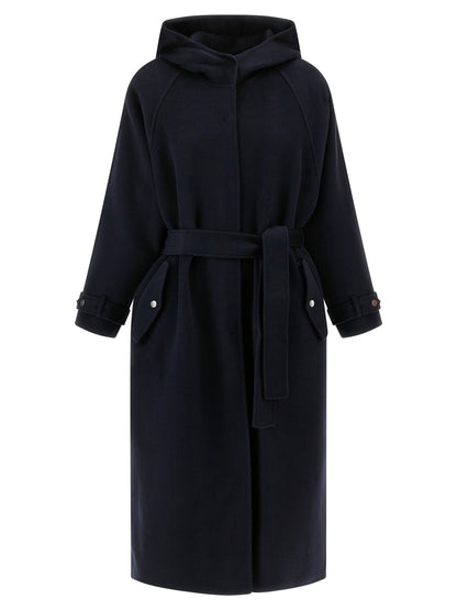 Hooded Overcoat by PINKO for women in polyamide blue features a cosy chic silhouette, artfully detailed with a sophisticated hooded neckline and premium hooded for a cosy chic finish.