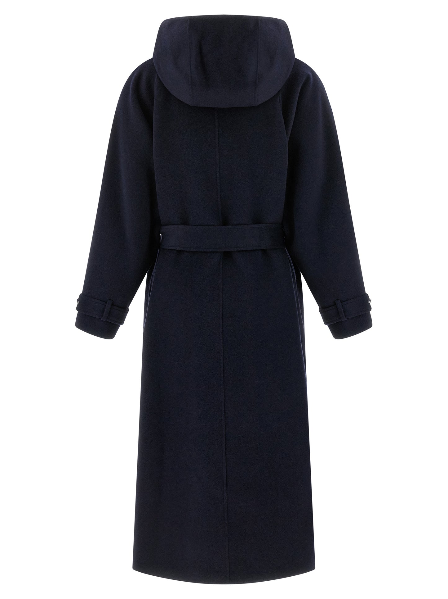 Hooded Overcoat by PINKO for women in polyamide blue showcases a enveloping silhouette, detailed with distinctive hooded and a enveloping hooded neckline.