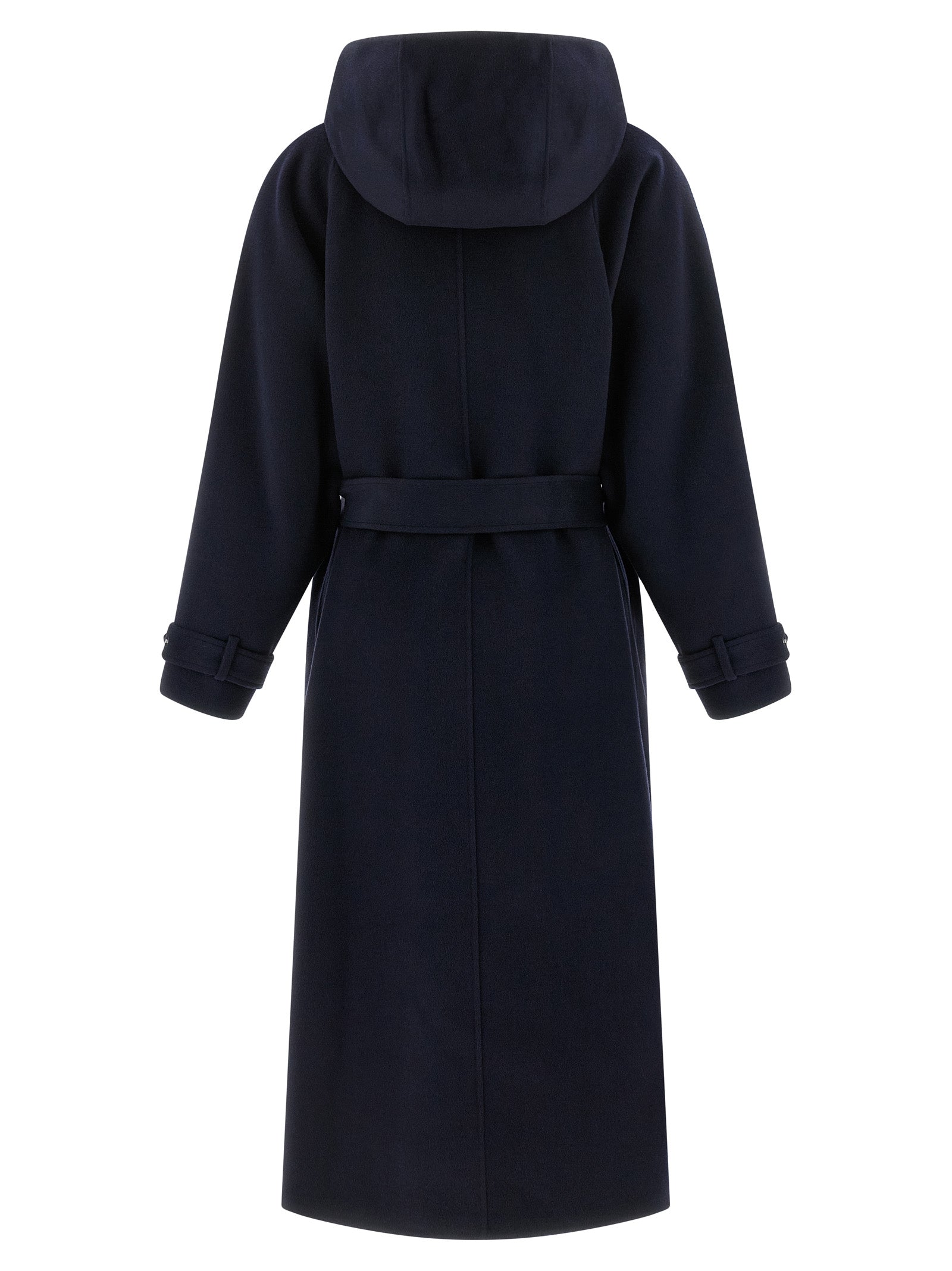 Hooded Overcoat by PINKO for women in polyamide blue showcases a enveloping silhouette, detailed with distinctive hooded and a enveloping hooded neckline.