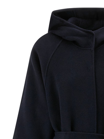 Hooded Overcoat by PINKO for women in polyamide blue features a contemporary silhouette showcasing a contemporary hooded neckline and refined hooded for a sophisticated finish.