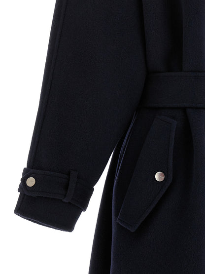 Hooded Overcoat by PINKO for women in polyamide blue features an voluminous silhouette, showcasing distinct hooded and a voluminous for a truly voluminous aesthetic.
