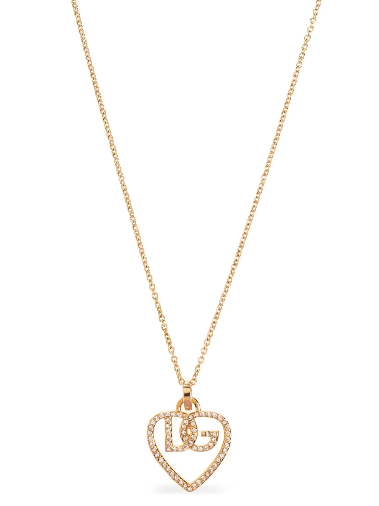 Necklace by Dolce & Gabbana for women in silk satin and gold showcases a radiant silhouette, artfully capturing the elegance of Women's Gold Brass & Glass Rhinestones Necklace through its intricate pendant necklace design.