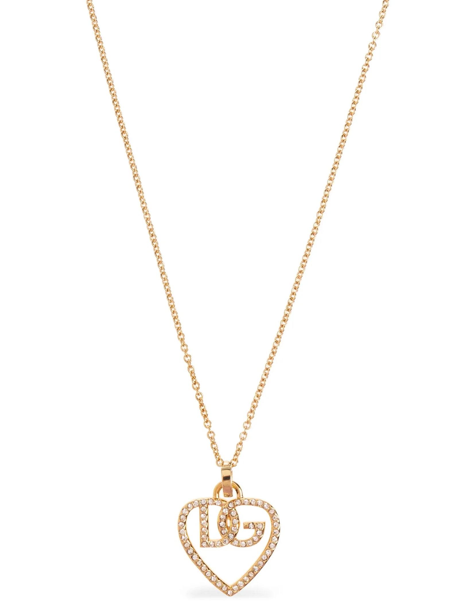 Necklace by Dolce & Gabbana for women in silk satin and gold showcases a radiant silhouette, artfully capturing the elegance of Women's Gold Brass & Glass Rhinestones Necklace through its intricate pendant necklace design.