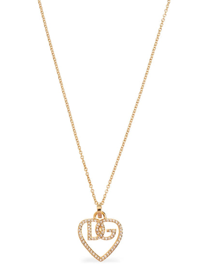 Necklace by Dolce & Gabbana for women in silk satin and gold showcases a radiant silhouette, artfully capturing the elegance of Women's Gold Brass & Glass Rhinestones Necklace through its intricate pendant necklace design.