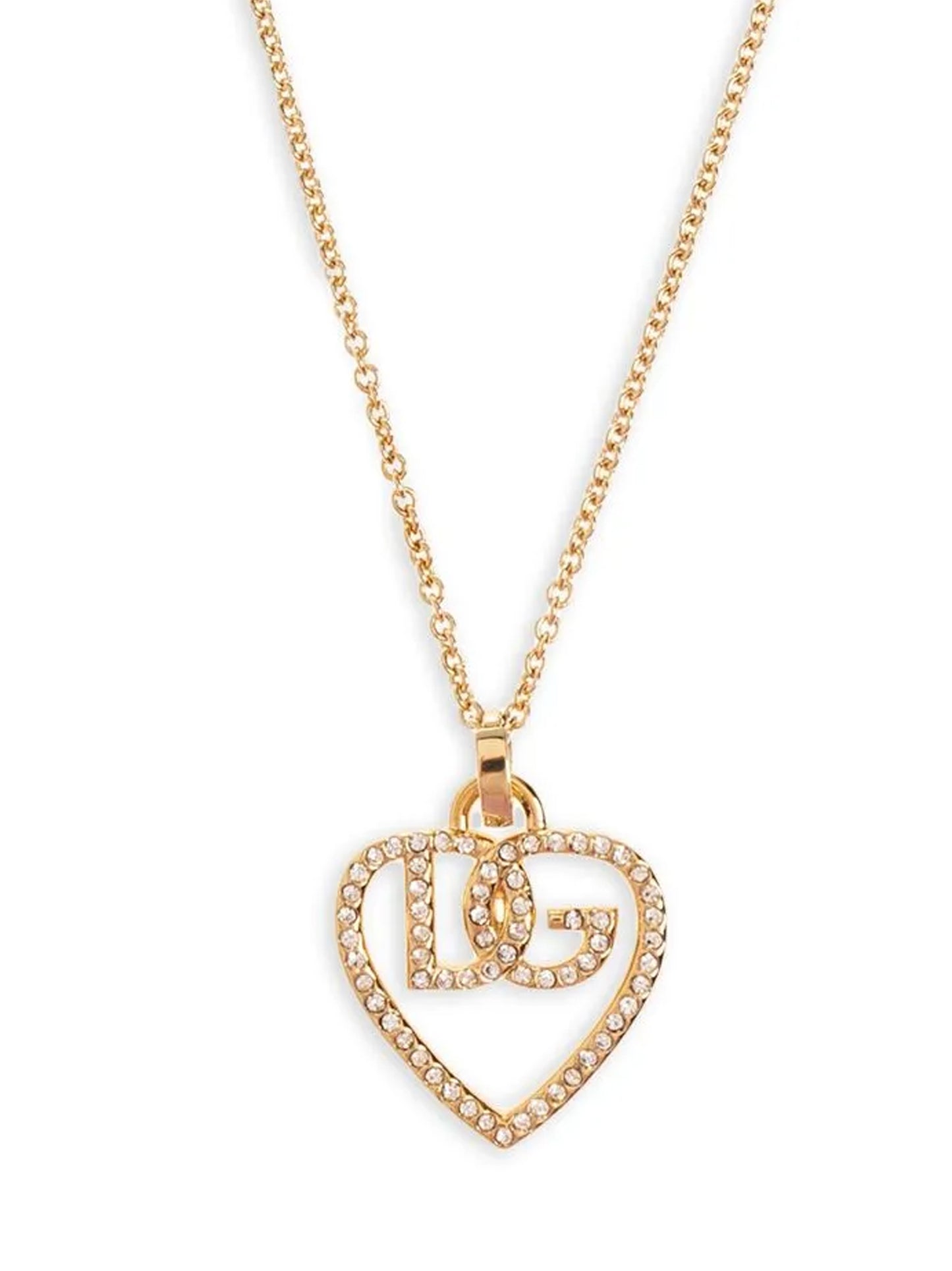 Necklace by Dolce & Gabbana for women in silk satin gold features an resplendent silhouette, showcasing a sophisticated pendant necklace design from the Women's Gold Brass & Glass Rhinestones Necklace collection for a resplendent finish.
