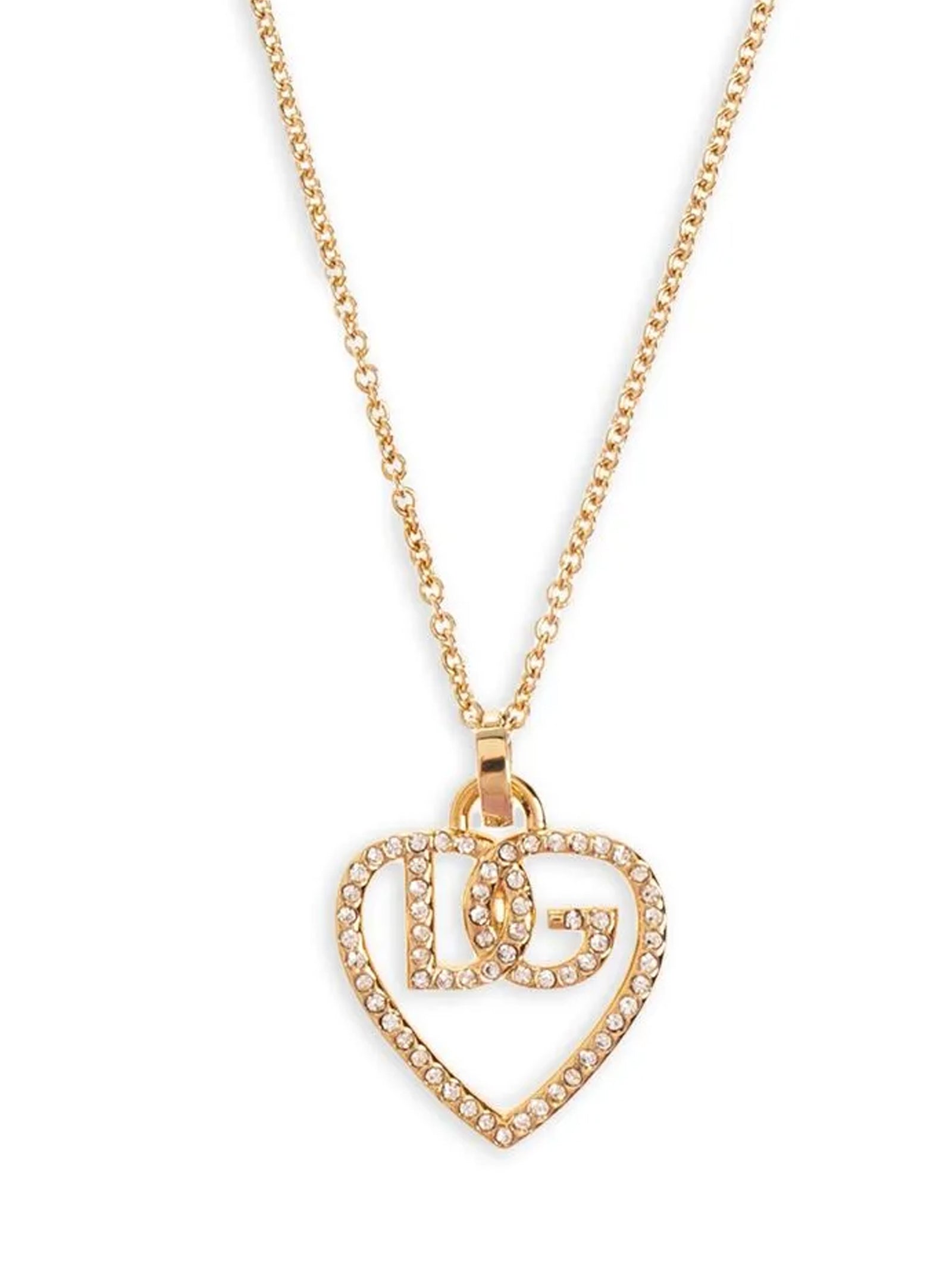 Necklace by Dolce & Gabbana for women in silk satin gold features an resplendent silhouette, showcasing a sophisticated pendant necklace design from the Women's Gold Brass & Glass Rhinestones Necklace collection for a resplendent finish.