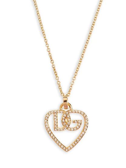 Necklace by Dolce & Gabbana for women in silk satin gold features an resplendent silhouette, showcasing a sophisticated pendant necklace design from the Women's Gold Brass & Glass Rhinestones Necklace collection for a resplendent finish.