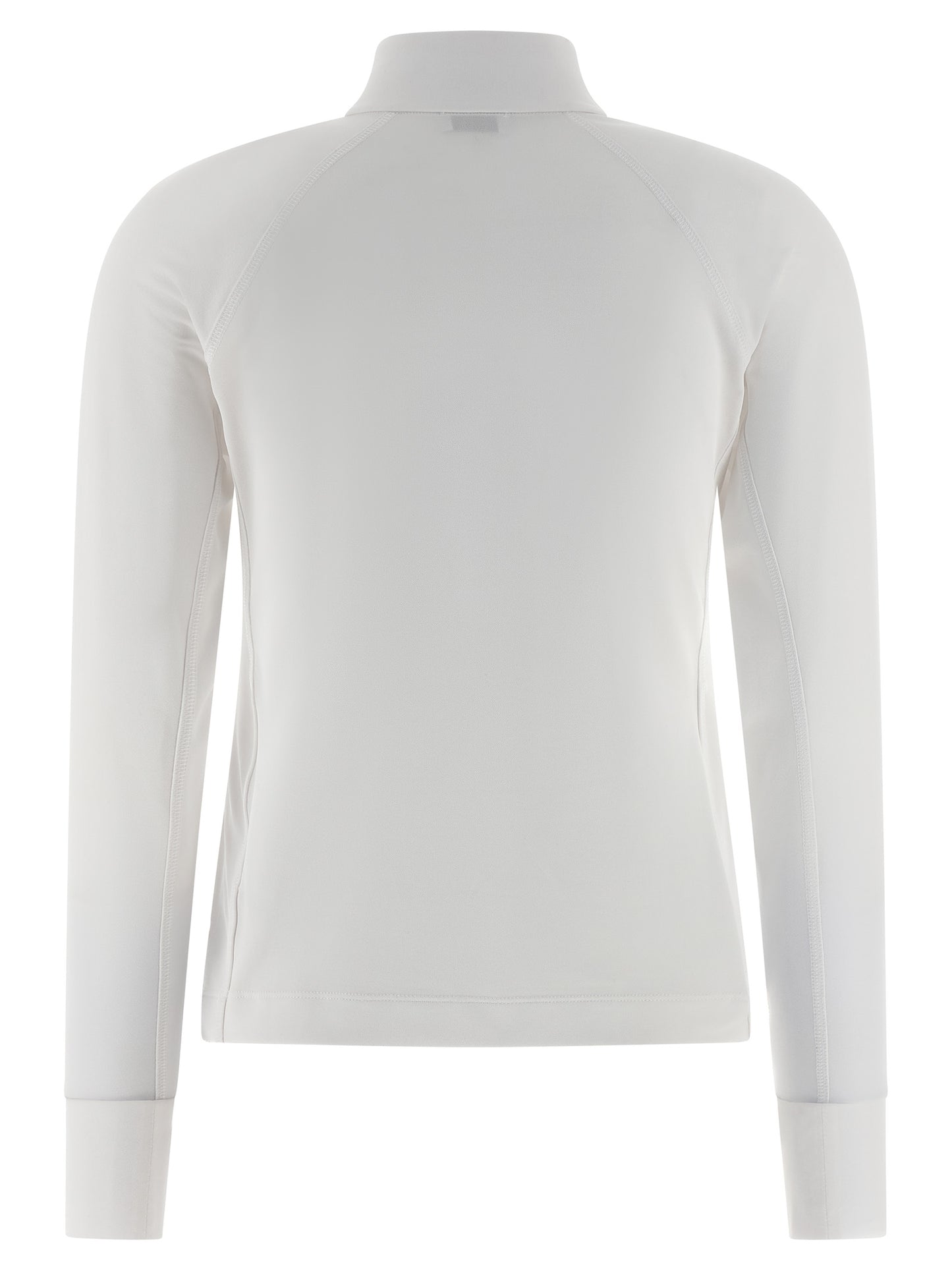Cardigan by Brunello Cucinelli for women in stretch polyamide polyester white features a nuanced silhouette with a refined high-neck neckline and nuanced detailing for a sophisticated look.