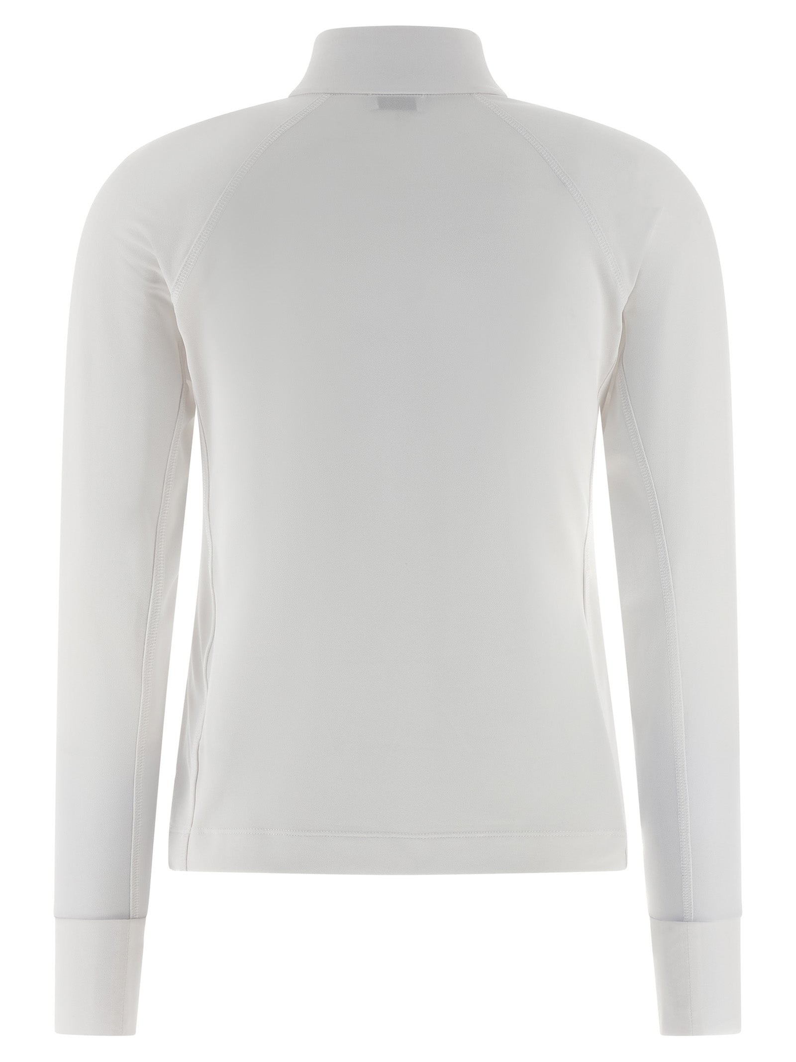 Cardigan by Brunello Cucinelli for women in stretch polyamide polyester white features a nuanced silhouette with a refined high-neck neckline and nuanced detailing for a sophisticated look.