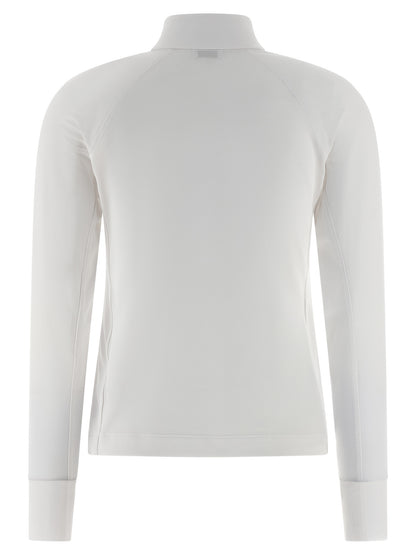 Cardigan by Brunello Cucinelli for women in stretch polyamide polyester white features a nuanced silhouette with a refined high-neck neckline and nuanced detailing for a sophisticated look.