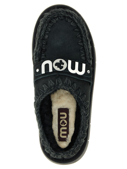 Mou Women's Suede Lamb Leather & Fur Clogs Flat Shoes - Black