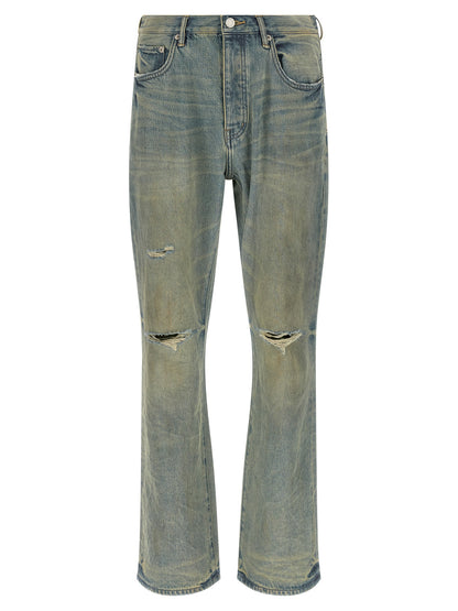 Jeans by PURPLE for men in denim cotton light-blue & purple features an refined tailoring silhouette, showcasing a premium flared with a mid rise and long cut for a refined tailoring look.