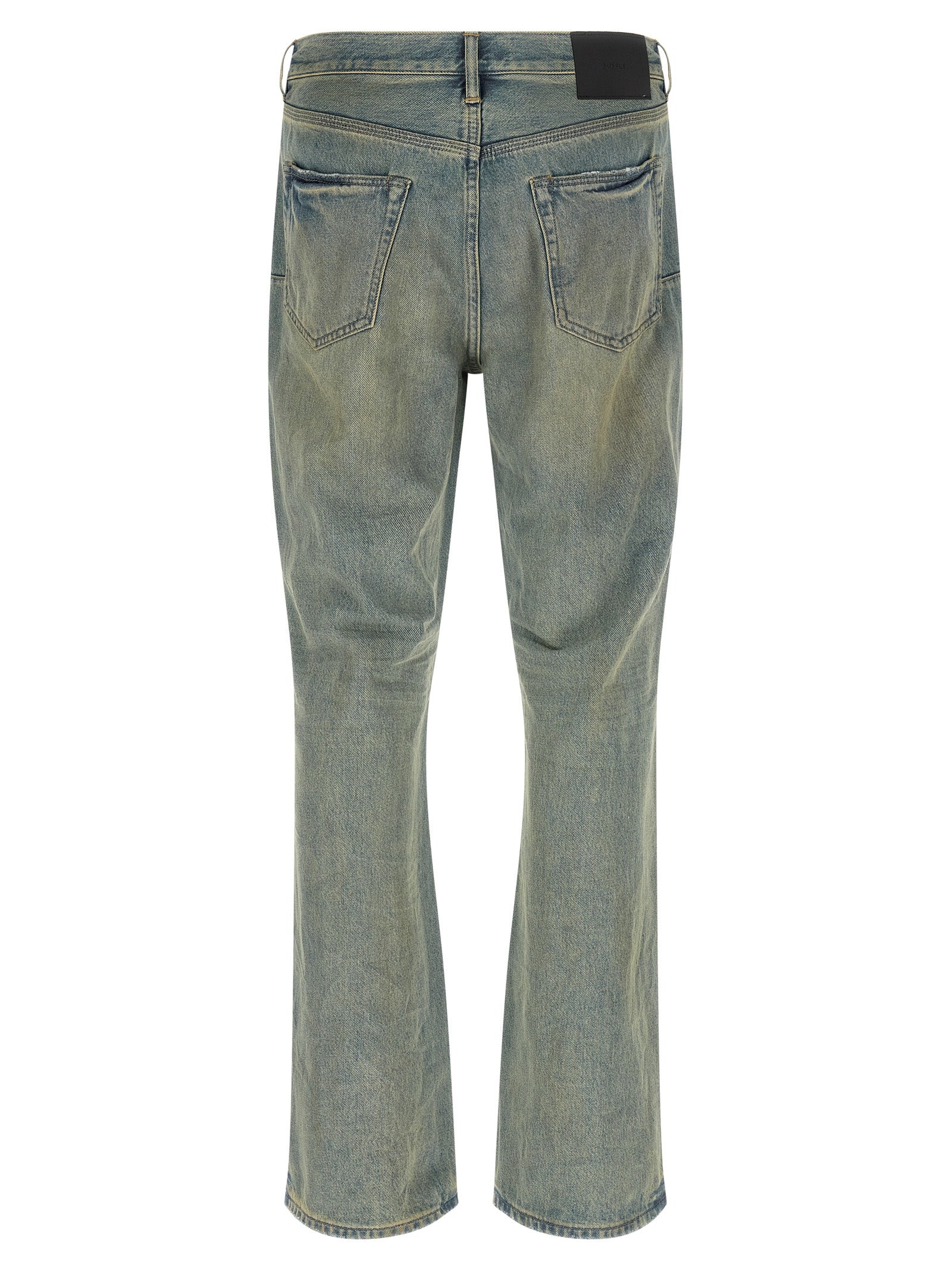 Jeans by PURPLE for men in denim cotton light-blue & purple presents a refined pantology silhouette, artfully defined by a refined pantology flared, long, and a sophisticated mid rise.