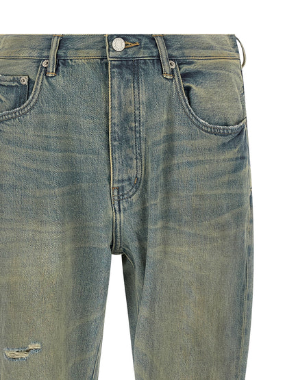 Jeans by PURPLE for men in light-blue & purple features a polished silhouette with a polished flared, reaching a polished long and finished with a polished mid rise.
