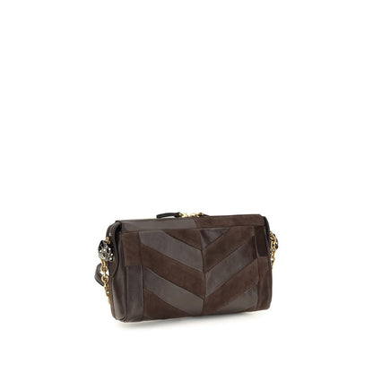 Shoulder Bag by Valentino Garavani for women in bio-acetate enamel & bos taurus calf leather brown, gold, patterned, chevron & signature features an effortlessly chic silhouette with a secure zipper, ample single-compartment, and versatile shoulder-strap & adjustable-strap for effortlessly chic everyday luxury.