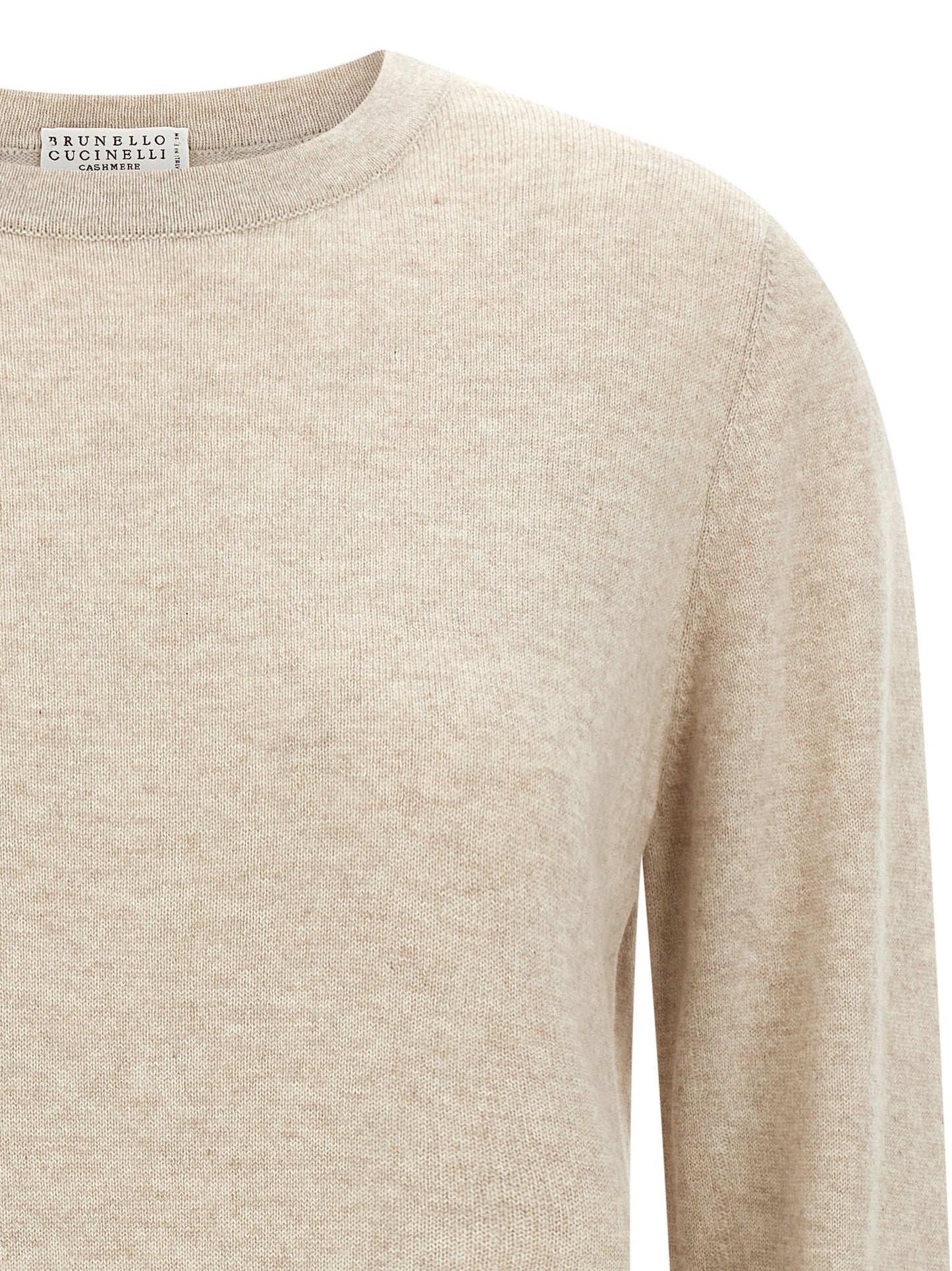 Cardigan by Brunello Cucinelli for women in cashmere beige features an impeccable silhouette, showcasing a sophisticated wrap crew neckline and detail for a truly impeccable finish.